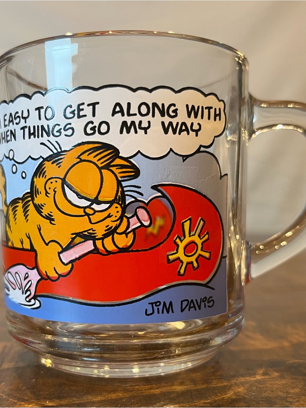 McDonald's Garfield Glass Mug with Red and Yellow Cartoon Graphic